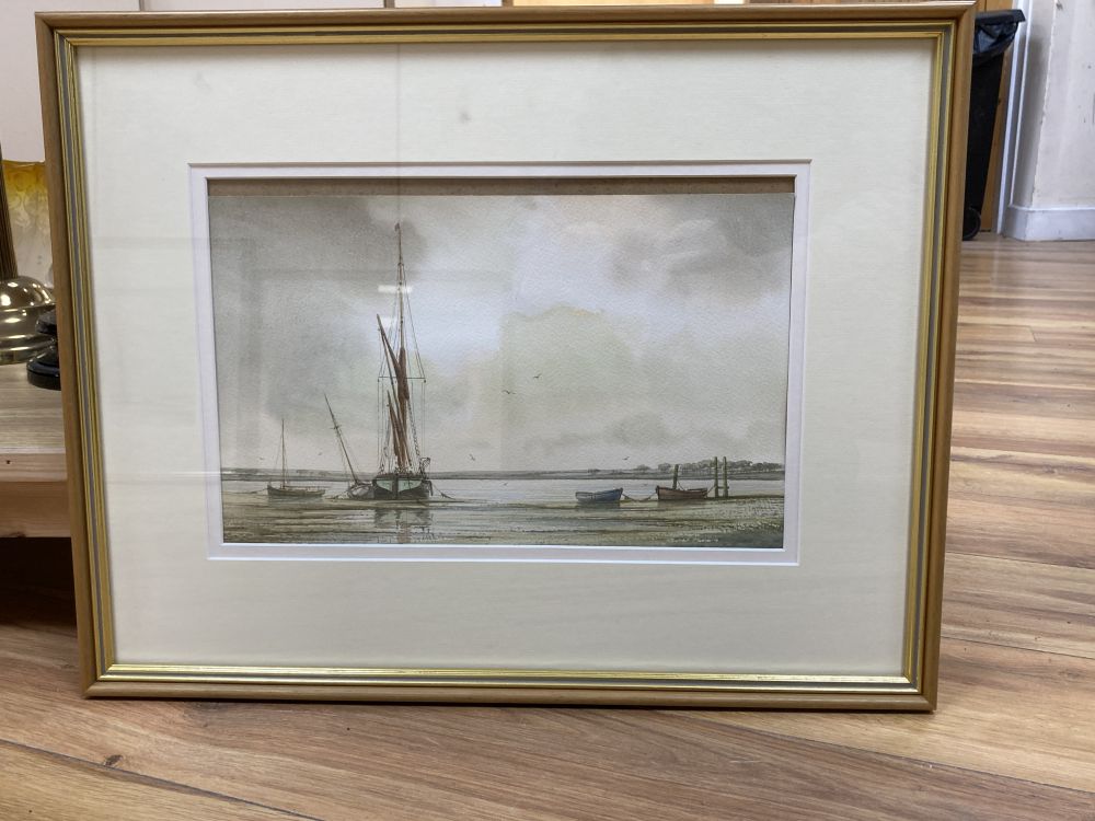 Alan Whitehead, three watercolours, Brick Wharves near Milton, Funton Moorings and Evening by the River Deben, all signed, 22.5 x 34.5c